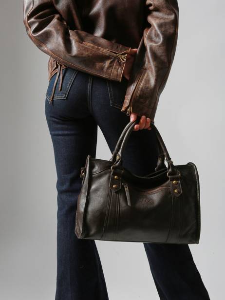 Sac Porté Main Cow Cuir Basilic pepper Marron cow BCOW22 vue secondaire 1